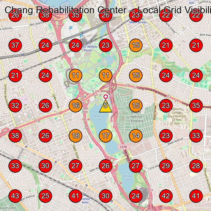 Chang Rehabilitation Center GeoGrid visibility map for Physical Therapy Clinic in Queens